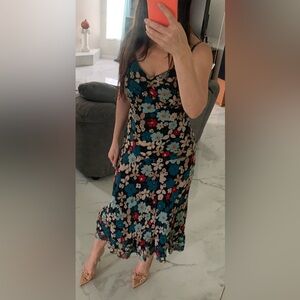 Laura Ashley Teal and Beige Floral Skirt